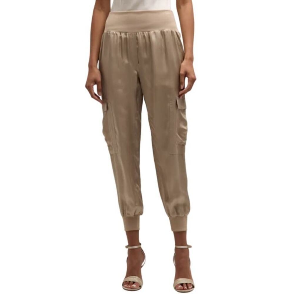 Cinq A Sept Giles High Rise Cargo Satin Jogger Trousers Khaki Women XL